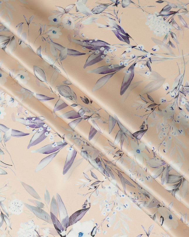 Peach Blush Floral Pure Silk Satin Fabric - 140 cm Width, Made in Italy-D20729