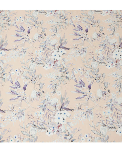 Peach Blush Floral Pure Silk Satin Fabric - 140 cm Width, Made in Italy-D20729