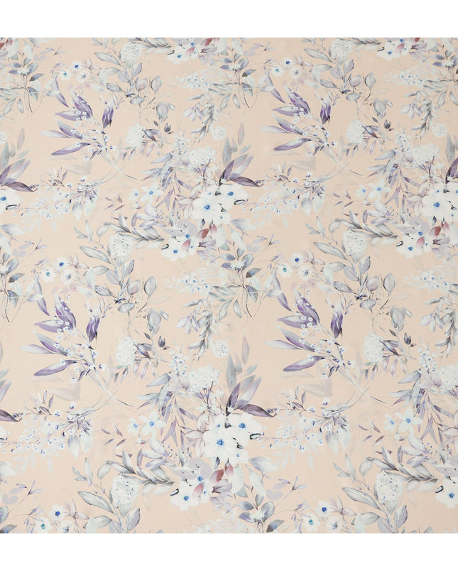 Peach Blush Floral Pure Silk Satin Fabric - 140 cm Width, Made in Italy-D20729