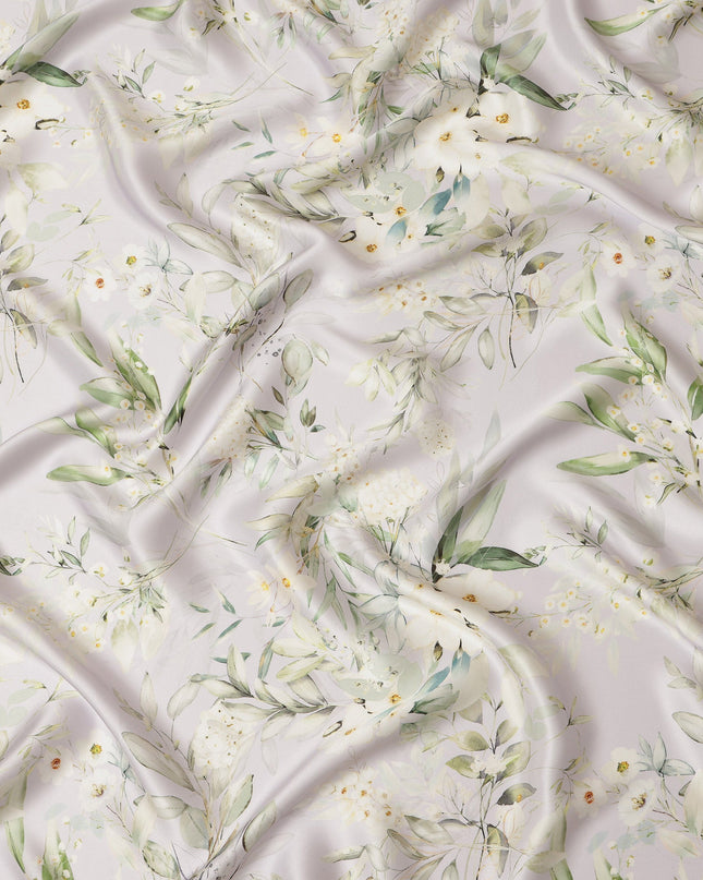 Soft Ivory Green Floral Pure Silk Satin Fabric - 140 cm Width, Made in Italy-D20730