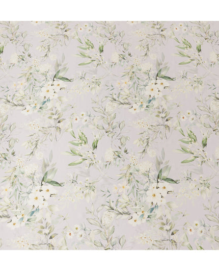 Soft Ivory Green Floral Pure Silk Satin Fabric - 140 cm Width, Made in Italy-D20730