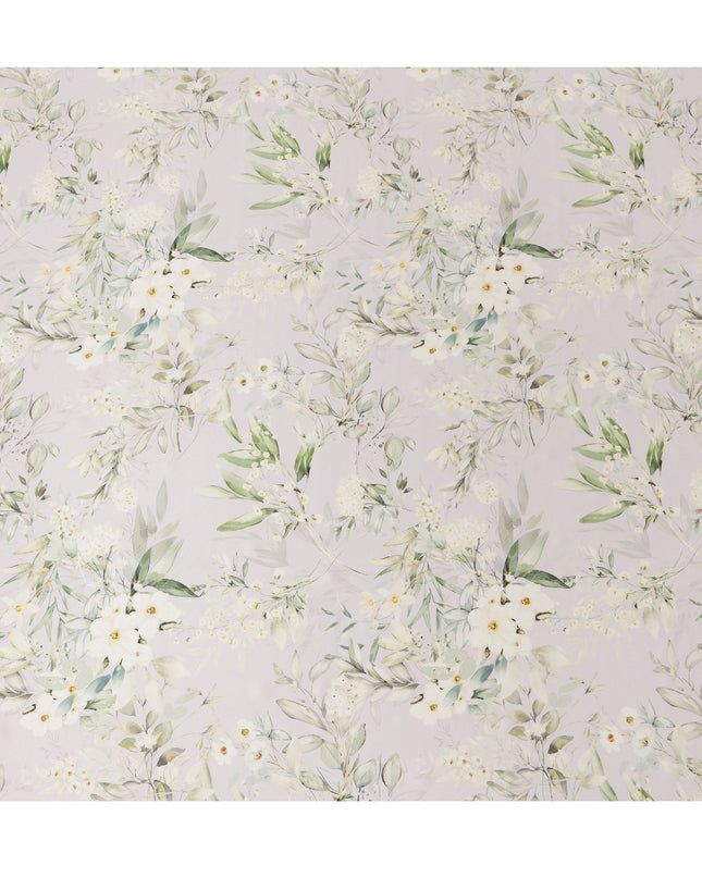 Soft Ivory Green Floral Pure Silk Satin Fabric - 140 cm Width, Made in Italy-D20730