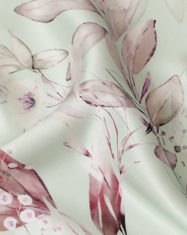 Mint Blush Floral Pure Silk Satin Fabric - 140 cm Width, Made in Italy-D20731