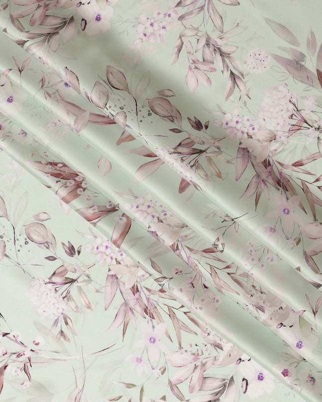 Mint Blush Floral Pure Silk Satin Fabric - 140 cm Width, Made in Italy-D20731