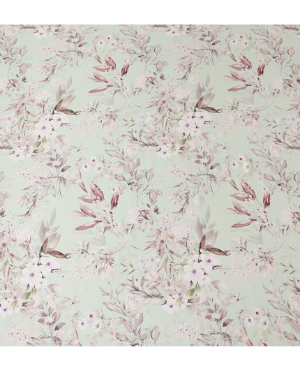 Mint Blush Floral Pure Silk Satin Fabric - 140 cm Width, Made in Italy-D20731