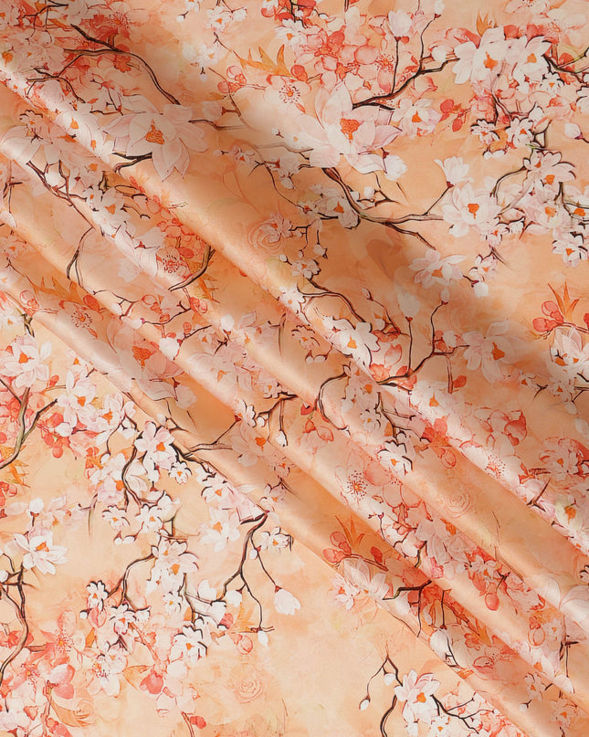 Peach Blossom Pure Silk Satin Fabric - 140 cm Width, Made in Italy-D20732