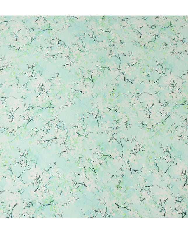 Mint Green Blossom Pure Silk Satin Fabric - 140 cm Width, Made in Italy-D20733