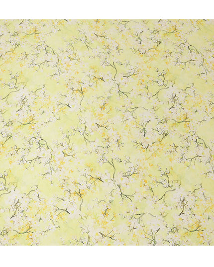 Lemon Yellow Blossom Pure Silk Satin Fabric - 140 cm Width, Made in Italy-D20734