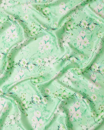 Mint Green Floral Pure Silk Satin Fabric - 140 cm Width, Made in Italy-D20735