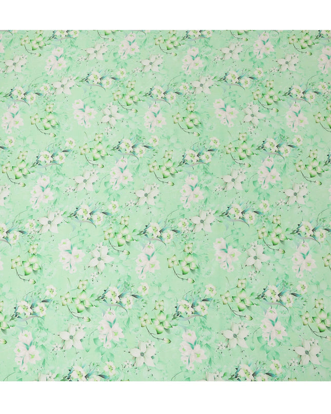 Mint Green Floral Pure Silk Satin Fabric - 140 cm Width, Made in Italy-D20735