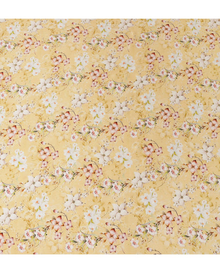 Golden Yellow Floral Pure Silk Satin Fabric - 140 cm Width, Made in Italy-D20736