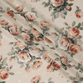 قماش ساتان حريري نقي مزخرف بنقشة زهور وردية اللون بيج - عرض 140 سم، صنع في إيطاليا - D20738