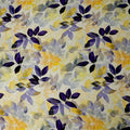 Yellow and Purple Leaf Print Pure Silk Satin Fabric, 140 cm Width, Made in Italy -D21158