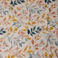 Teal and Mustard Leaf Print Pure Silk Satin Fabric, 140 cm Width, Made in Italy -D21159