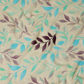 Aqua Blue and Purple Leaf Print Pure Silk Satin Fabric, 140 cm Width, Made in Italy -D21160