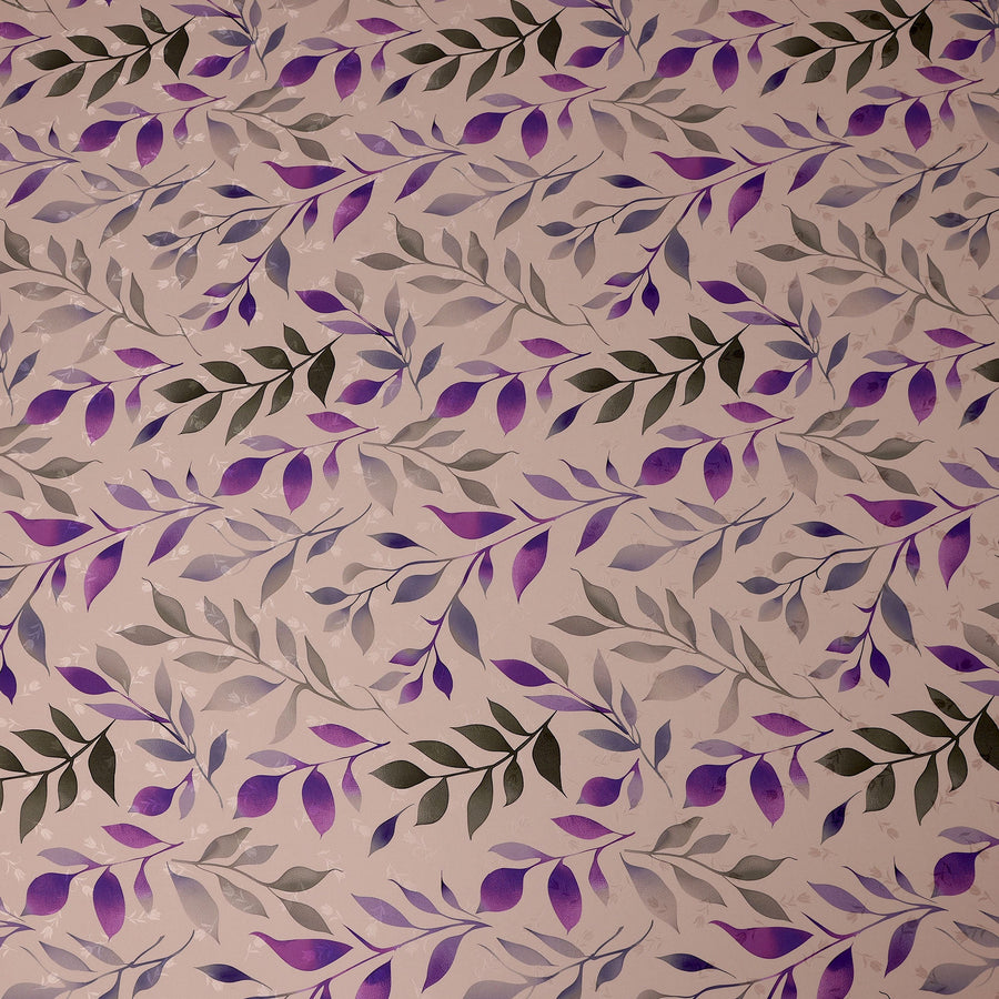 Purple and Gray Leaf Print Pure Silk Satin Fabric, 140 cm Width, Made in Italy -D21161 - Regal Fabrics