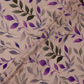 Purple and Gray Leaf Print Pure Silk Satin Fabric, 140 cm Width, Made in Italy -D21161 - Regal Fabrics