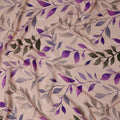Purple and Gray Leaf Print Pure Silk Satin Fabric, 140 cm Width, Made in Italy -D21161 - Regal Fabrics
