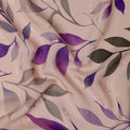 Purple and Gray Leaf Print Pure Silk Satin Fabric, 140 cm Width, Made in Italy -D21161 - Regal Fabrics
