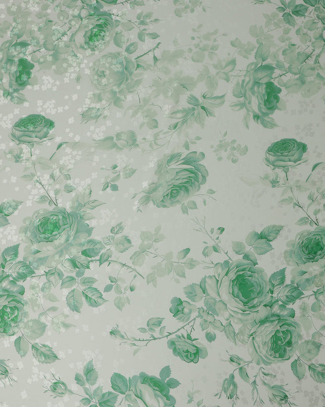 قماش حرير ساتان بطبعة زهور باللون الأخضر النعناعي، عرض 140 سم، صنع في إيطاليا -D21162