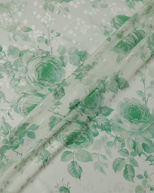 قماش حرير ساتان بطبعة زهور باللون الأخضر النعناعي، عرض 140 سم، صنع في إيطاليا -D21162