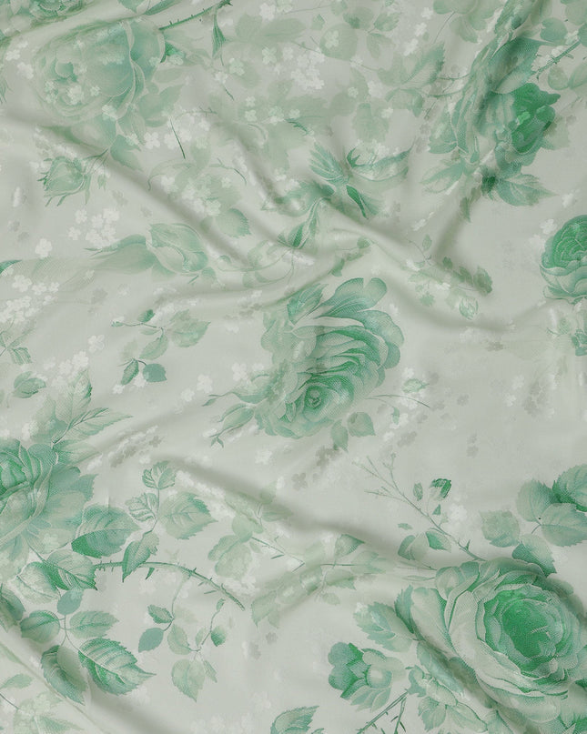 قماش حرير ساتان بطبعة زهور باللون الأخضر النعناعي، عرض 140 سم، صنع في إيطاليا -D21162