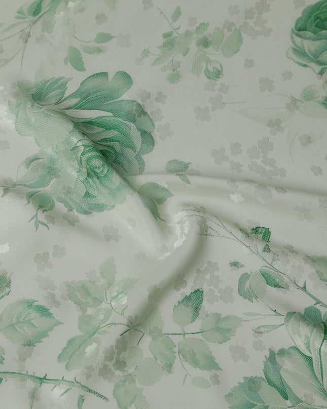 قماش حرير ساتان بطبعة زهور باللون الأخضر النعناعي، عرض 140 سم، صنع في إيطاليا -D21162