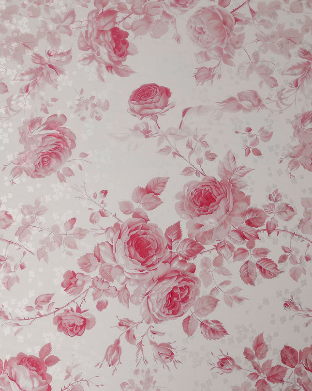 قماش حرير ساتان بطبعة زهور وردية، عرض 140 سم، صنع في إيطاليا -D21163