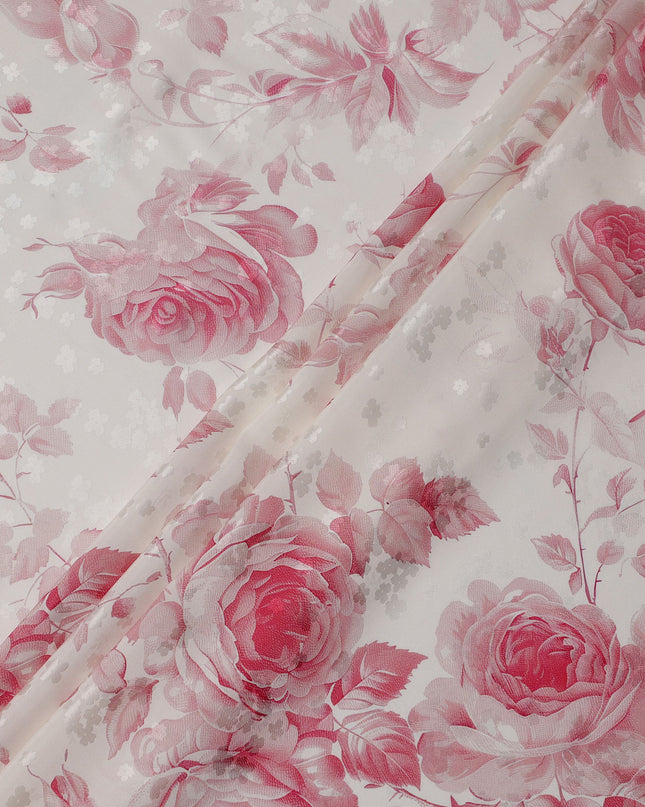 قماش حرير ساتان بطبعة زهور وردية، عرض 140 سم، صنع في إيطاليا -D21163