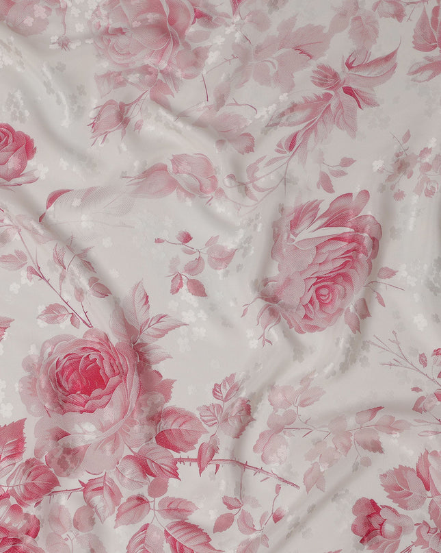 قماش حرير ساتان بطبعة زهور وردية، عرض 140 سم، صنع في إيطاليا -D21163