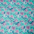 Aqua and Pink Floral Print Pure Silk Satin Fabric, 140 cm Width, Made in Italy -D21167 - Regal Fabrics
