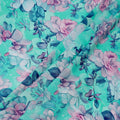 Aqua and Pink Floral Print Pure Silk Satin Fabric, 140 cm Width, Made in Italy -D21167 - Regal Fabrics