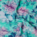 Aqua and Pink Floral Print Pure Silk Satin Fabric, 140 cm Width, Made in Italy -D21167 - Regal Fabrics