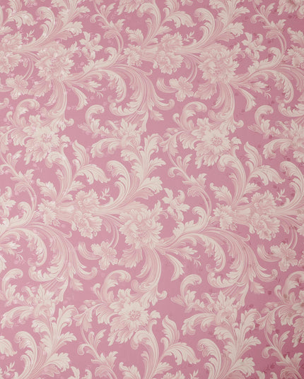 Pink and Ivory Baroque Print Pure Silk Satin Fabric, 140 cm Width, Made in Italy -D21168