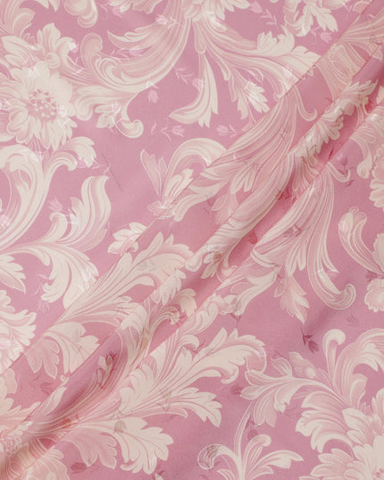 Pink and Ivory Baroque Print Pure Silk Satin Fabric, 140 cm Width, Made in Italy -D21168