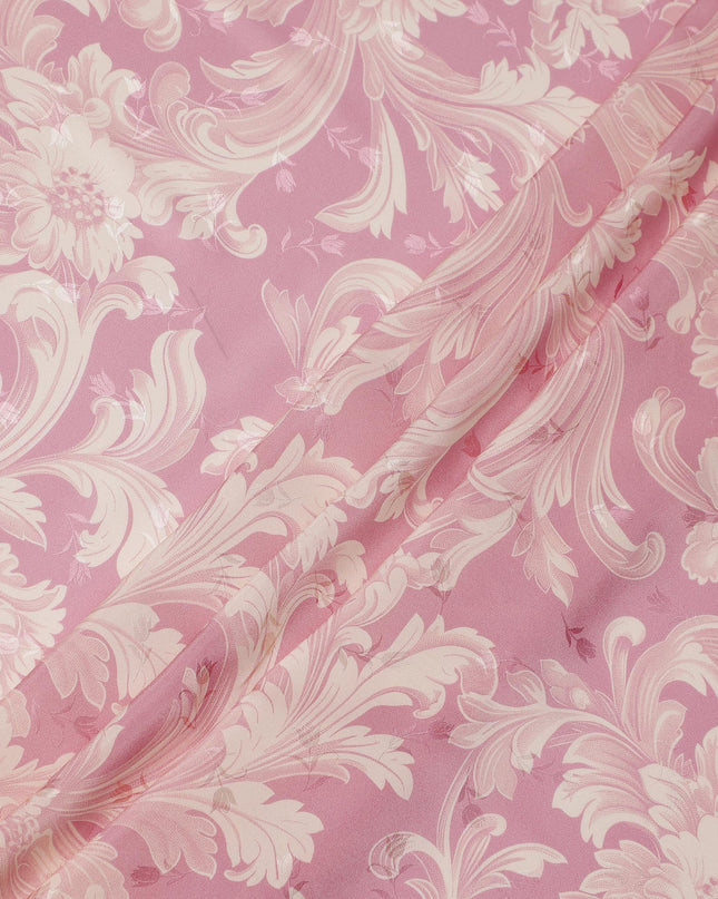 Pink and Ivory Baroque Print Pure Silk Satin Fabric, 140 cm Width, Made in Italy -D21168