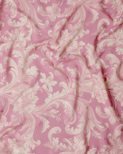 Pink and Ivory Baroque Print Pure Silk Satin Fabric, 140 cm Width, Made in Italy -D21168