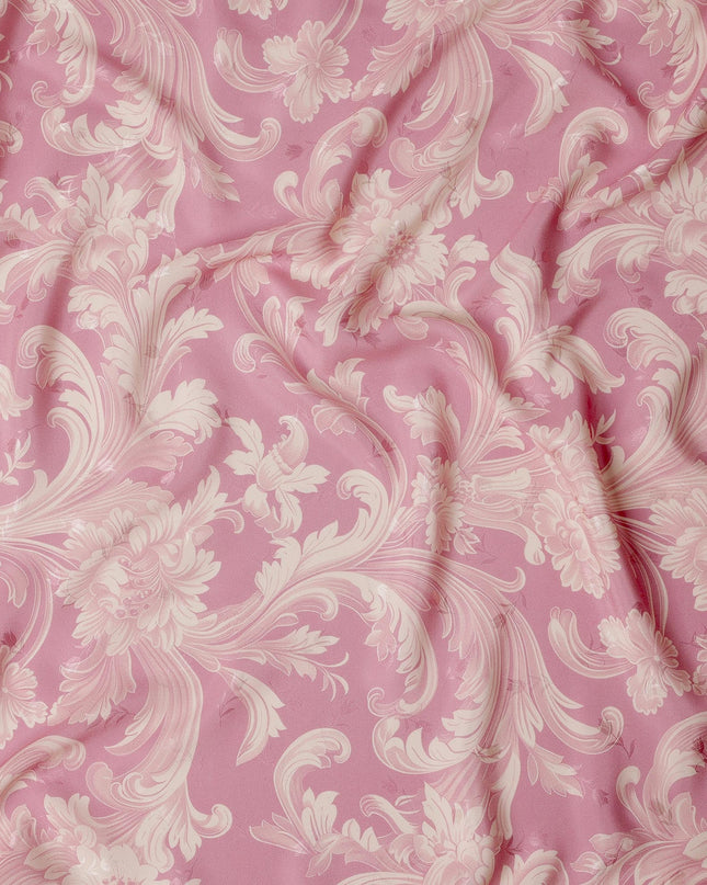 Pink and Ivory Baroque Print Pure Silk Satin Fabric, 140 cm Width, Made in Italy -D21168