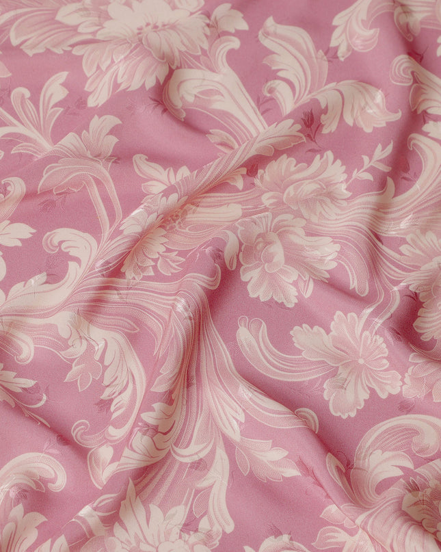 Pink and Ivory Baroque Print Pure Silk Satin Fabric, 140 cm Width, Made in Italy -D21168