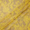 Golden Yellow Baroque Print Pure Silk Satin Fabric, 140 cm Width, Made in Italy -D21169