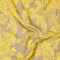 Golden Yellow Baroque Print Pure Silk Satin Fabric, 140 cm Width, Made in Italy -D21169