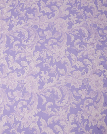 Lavender and Ivory Baroque Print Pure Silk Satin Fabric, 140 cm Width, Made in Italy -D21170