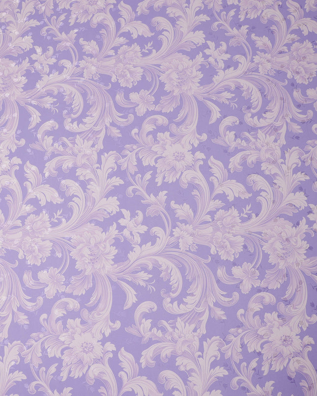 Lavender and Ivory Baroque Print Pure Silk Satin Fabric, 140 cm Width, Made in Italy -D21170