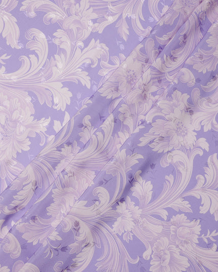 Lavender and Ivory Baroque Print Pure Silk Satin Fabric, 140 cm Width, Made in Italy -D21170