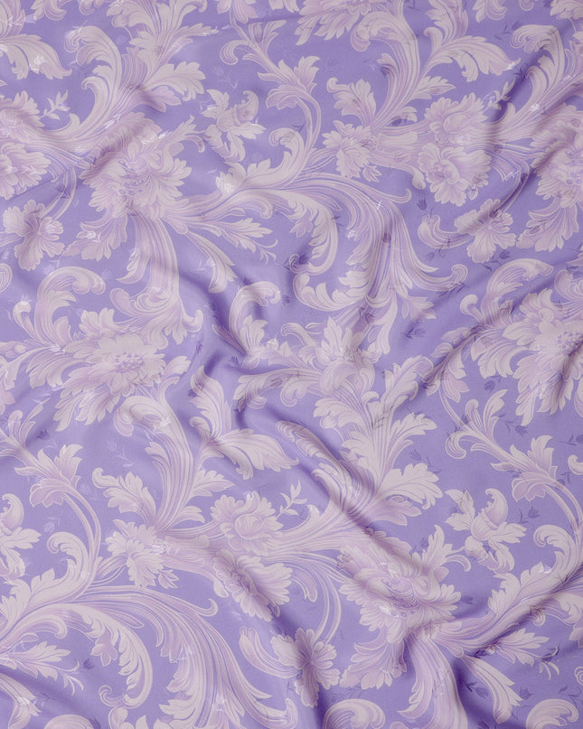 Lavender and Ivory Baroque Print Pure Silk Satin Fabric, 140 cm Width, Made in Italy -D21170