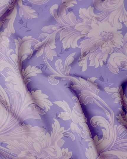 Lavender and Ivory Baroque Print Pure Silk Satin Fabric, 140 cm Width, Made in Italy -D21170