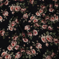 قماش ساتان حرير خالص بطبعة ورد باللونين الأسود والوردي، عرض 140 سم، صنع في إيطاليا -D21172