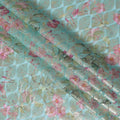Aqua Floral Silk Chiffon Fabric with Metallic Lurex, Width 140 cm, South Korea-D21265