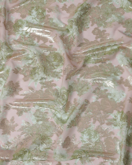 Light Pink Floral Silk Chiffon Fabric with Metallic Lurex, Width 140 cm, South Korea-D21267