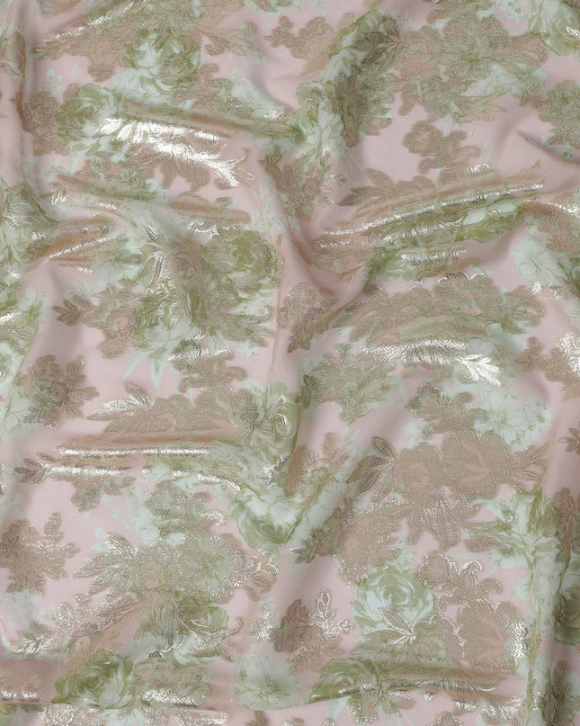 Light Pink Floral Silk Chiffon Fabric with Metallic Lurex, Width 140 cm, South Korea-D21267